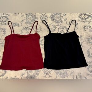 Lot Of Two Express "One Eleven" Black & Burgundy Speghetti Strap Cowl Neck Tank